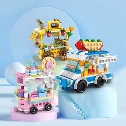 Diy Architecture Ice Cream Car Store Street View Food Building Blocks Kit Girls Bricks Classic Movie Model Kid Toys For Children