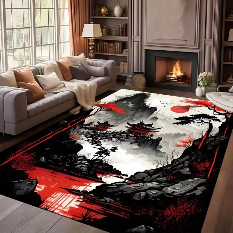 Red Moon Japanese Cherry Tower Soft Suede Machine Decorative Pad Living Room Bedroom Corridor Mattress Area Living Room Carpet