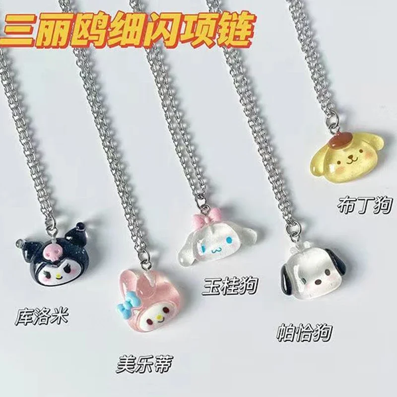 2024 Sanrio Necklaces For Womens Melody Kuromi Cinnamoroll Pom Pom Purin Pochacco Cute Cartoon Pendant Accessories Kids Gift