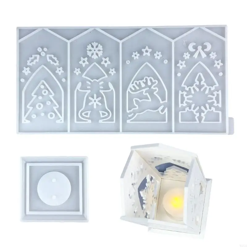 W0YA Candlestick Silicone Mold Candle Stand Mould Christmas Themed Candle Holder Lantern Molds Home Decorations Mould