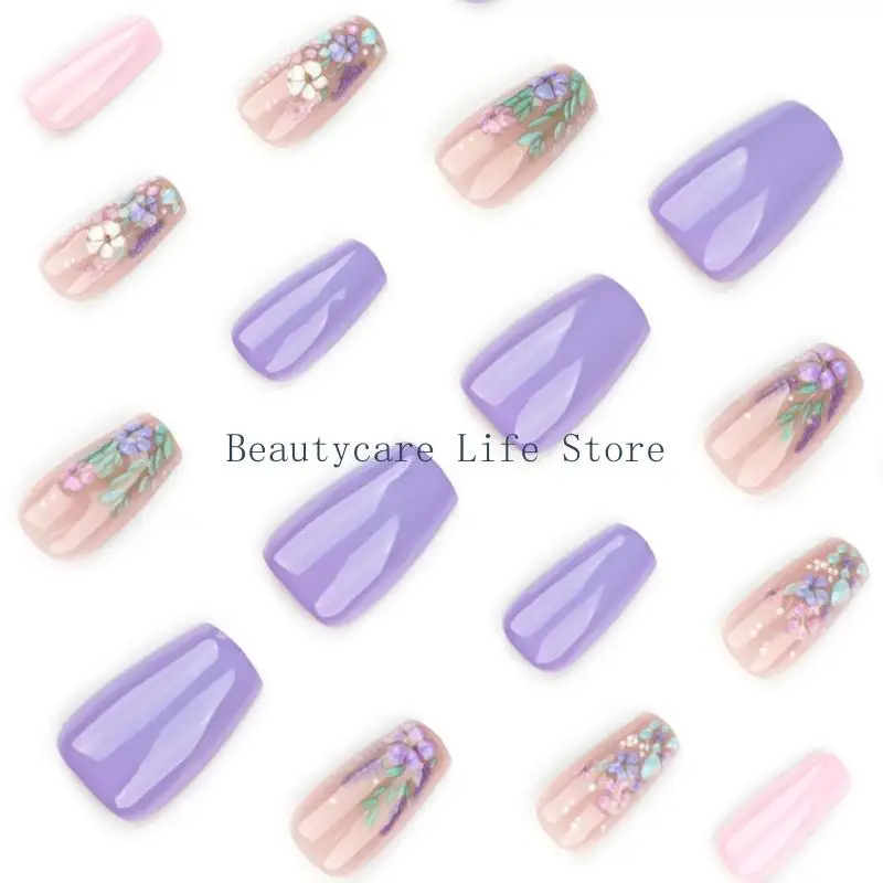 652C 24 Pcs Glossy Press On Short Ballerinas on 3D Flowers False