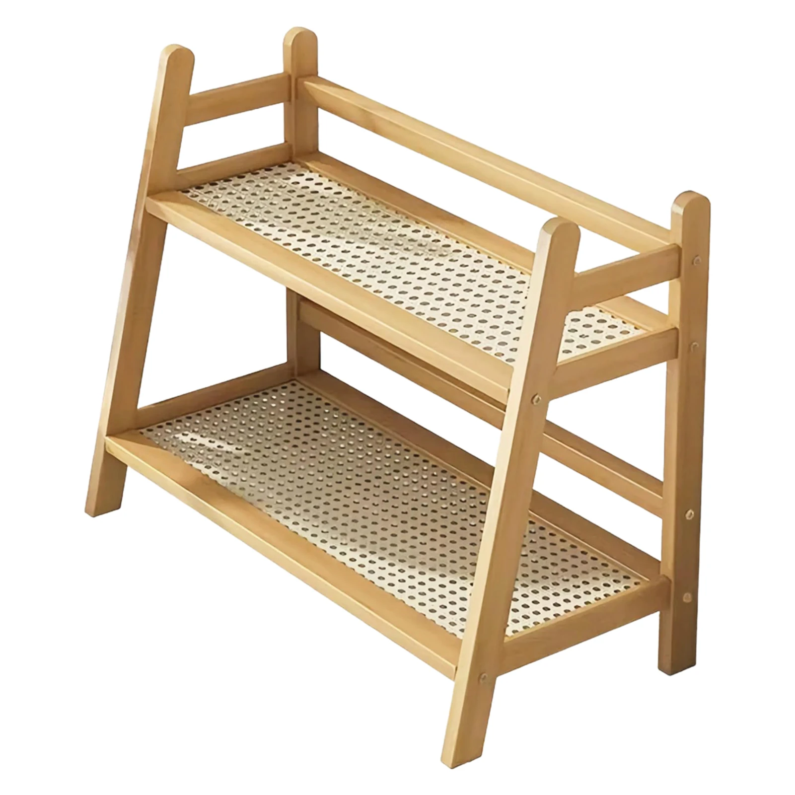 Desktop Storage Rack Vintage Rattan Style Organizer for Home Office Dormitory Kitchen Wooden 2 Tier Utility Shelf Durable