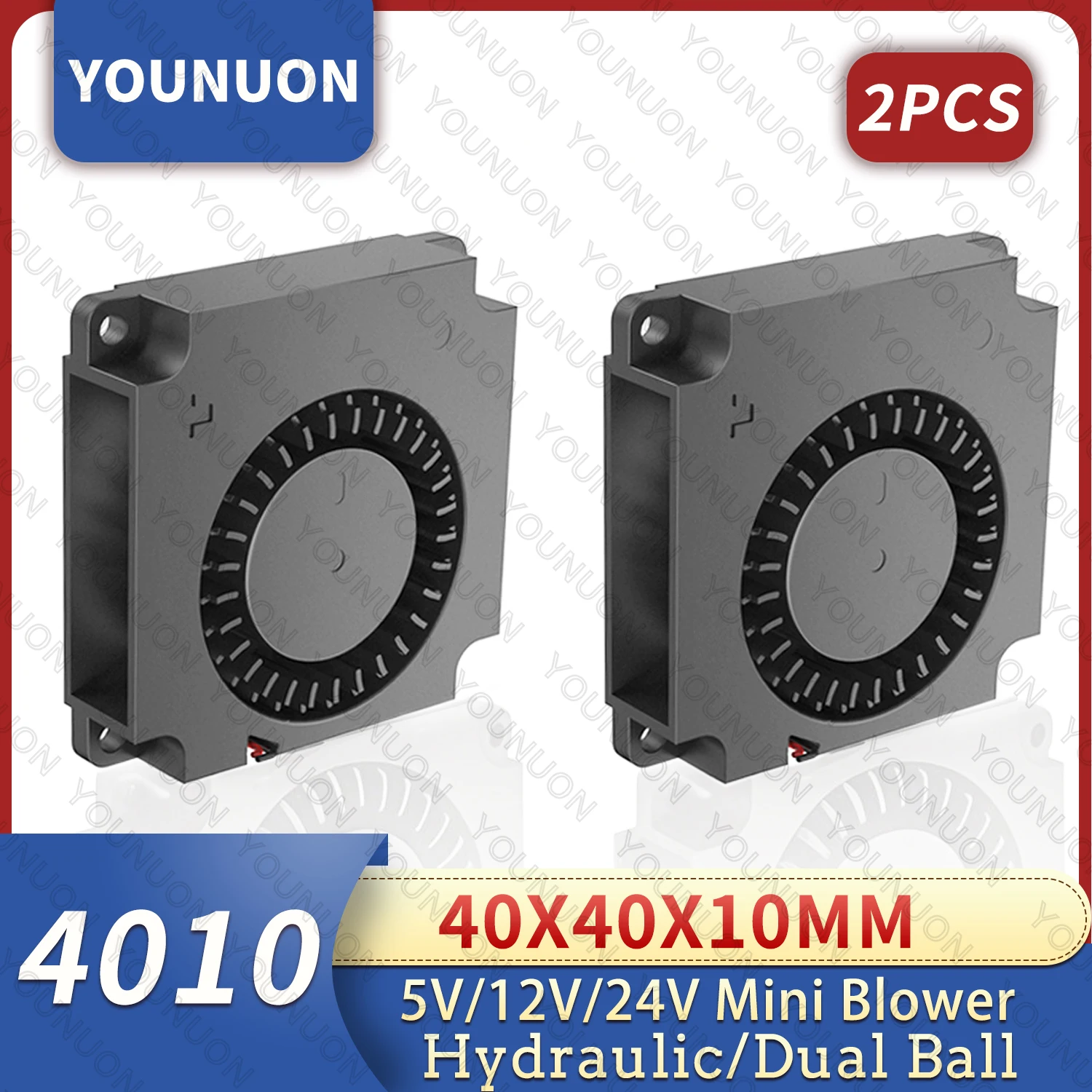 

2PCS YOUNUON 40mm Blower Fan 4010 40x40x10mm DC Brushless Turbo Blower 3D Printer Fan 5V 12V 24V 4CM Double Ball Bearing Blower
