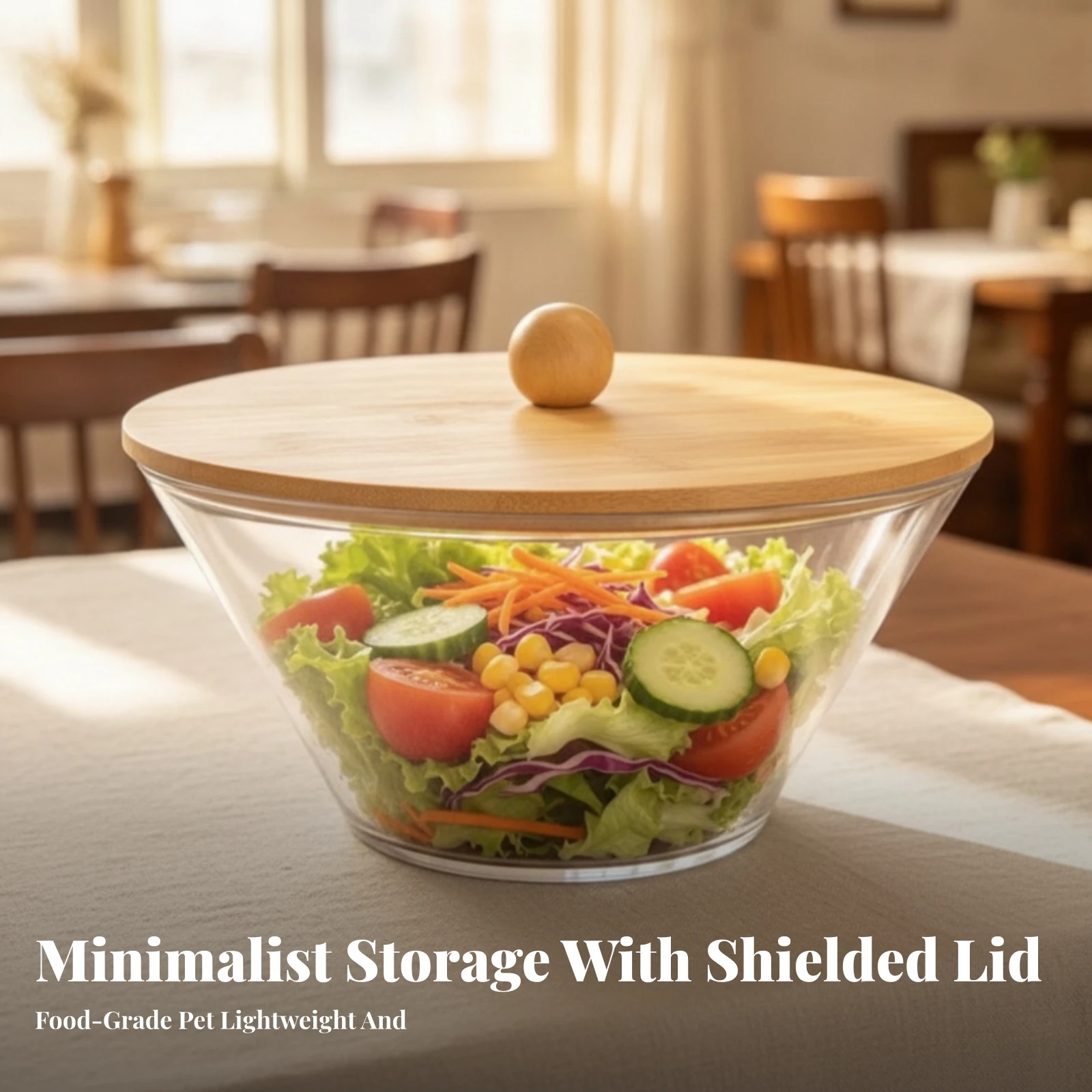 Salad Bowl with Bamboo Lid Robust Salad Bowl with Lid Dessert Serving Container Shatterproof Elegant for Hosts, Kitchen view 3
