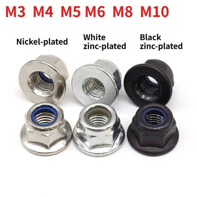Carbon Steel Flange Nylon Insert Lock Nut DIN6926 Nickel / White Zinc / Black Zinc Plated M3‑M16