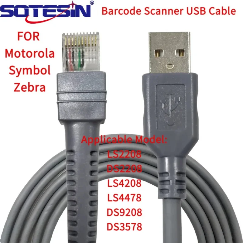 SOTESIN 2pcs CBA-U01-S06ZAR Cable USB a RJ45 para escáner USB, compatible con lectores de código de barras Zebra Motorola Symbol 2208 DS4208 DS8178 DS2278