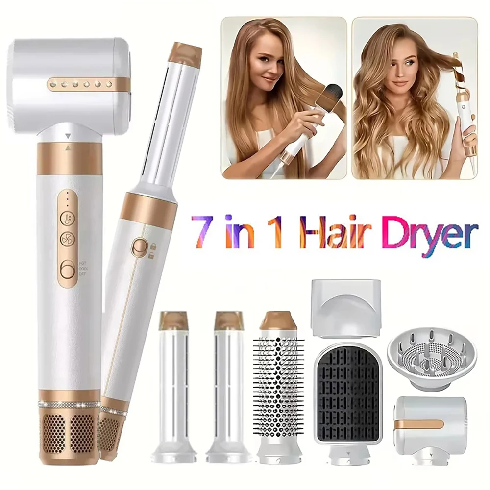 7 in 1 Hair Dryer Negative Ion Air Styling  AutomatiC Hair Curler Straightening Brush Brushless Motor