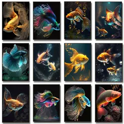 Beautiful Colorful Fish Tail Koi Goldfish In The Water Fish Tank Room Home Decor Posters Prints Canvas Painting Wall Art Picture