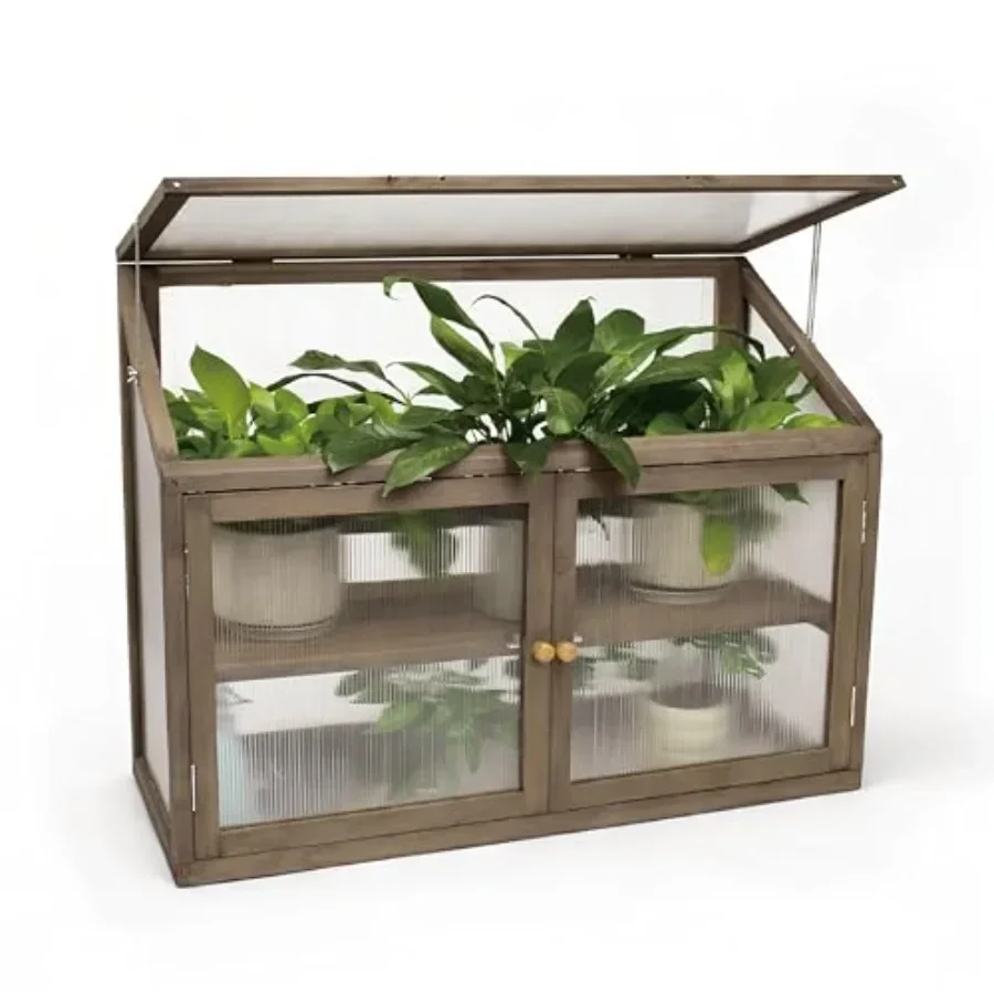 2-Tier Wooden Greenhouse for Garden and Patio, Solid Fir Wood with Shelf Ventilation, Grey Cold Frame with Drainage Design