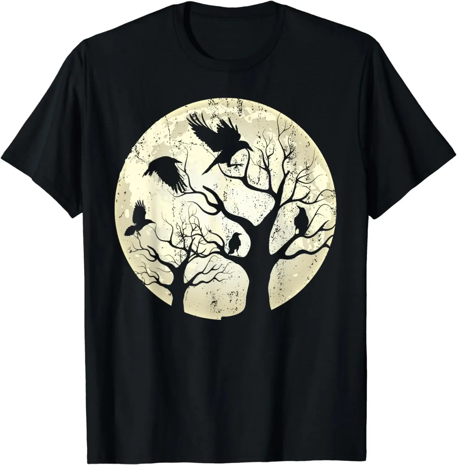 2024 summer new men t shirt  Raven Creepy Night Moonlight Crow T-Shirt  short sleeves pure cotton tops casual streetwear