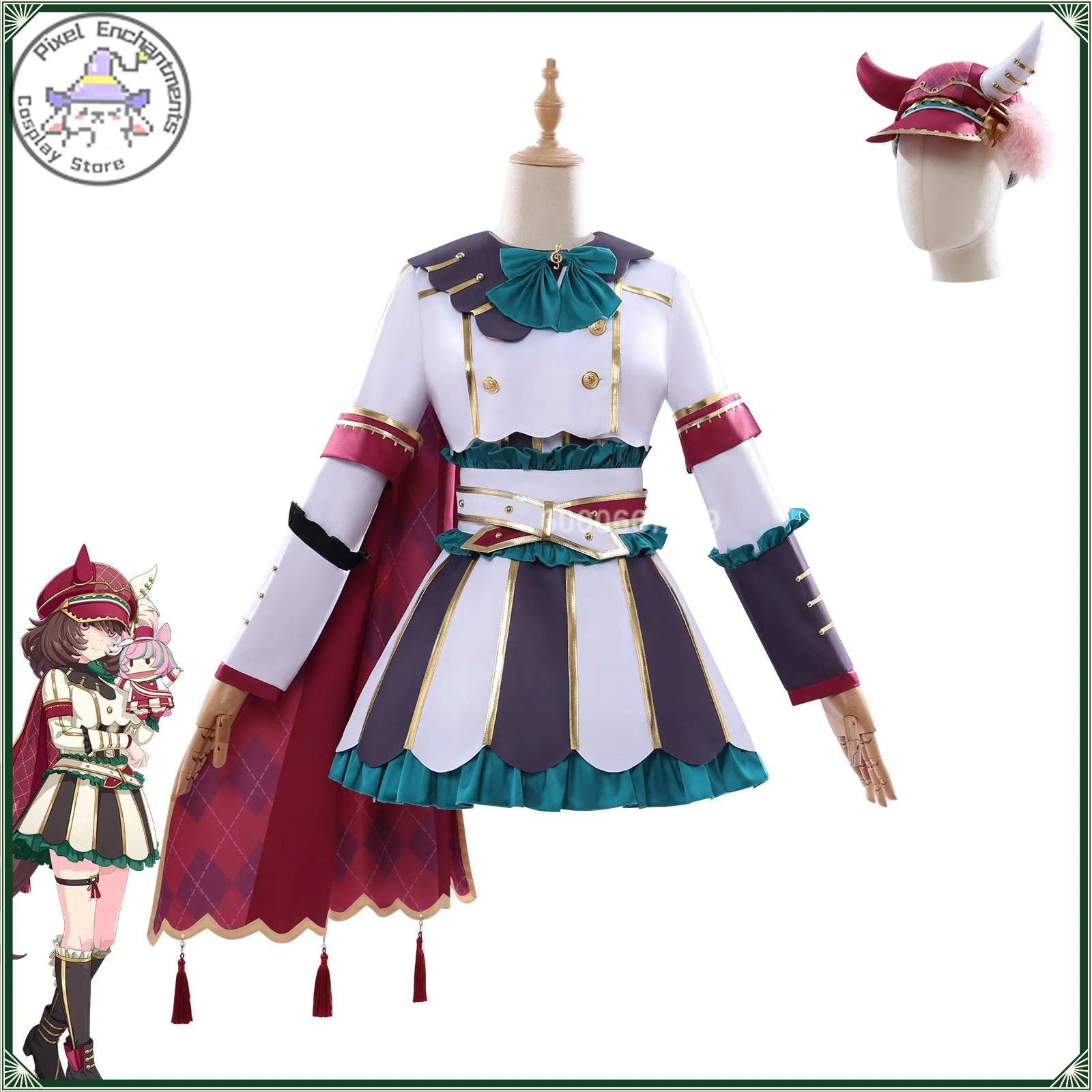 

High quality Full Set Army Song Cosplay costume Women Lolita Uniform With Bow Hat Tassel Sash anime clothes comic con party
