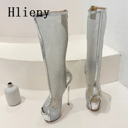 Hlieny Sexy Hollow Out Knee-High Boots Sandals Women Peep Toe Shoes Fashion Thin High Heels Pole Dancing Female Shoes