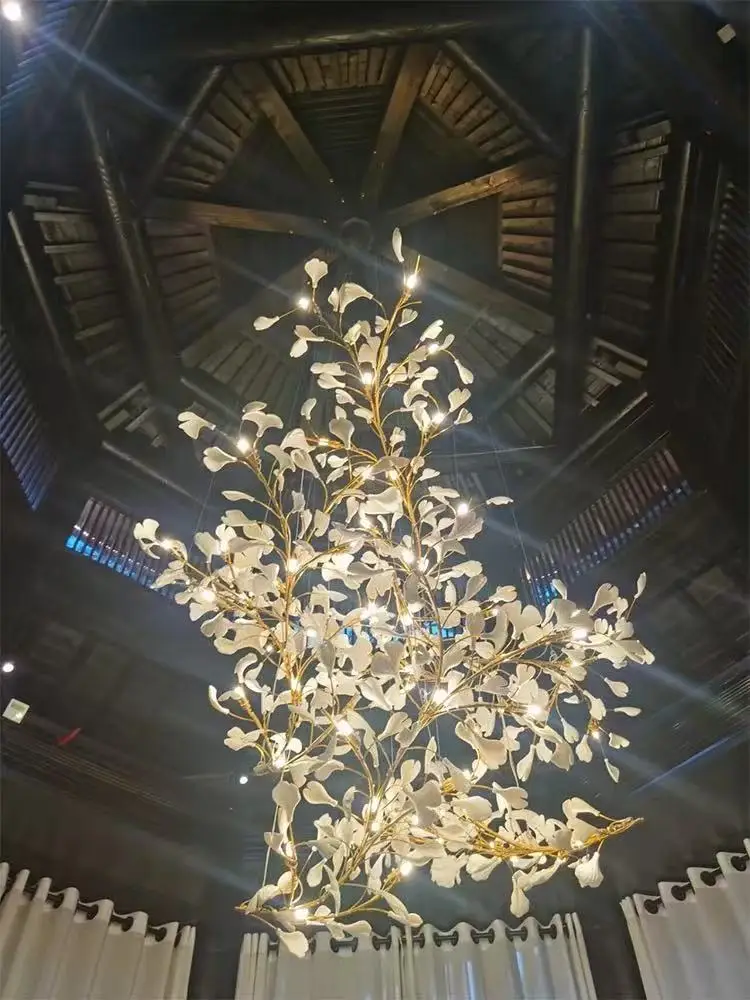 

REVEN Customizable size Modern Dimmable Chandelier Ceiling Light Ceramic Design Ginkgo leaf for Hotel Living Room Staircase