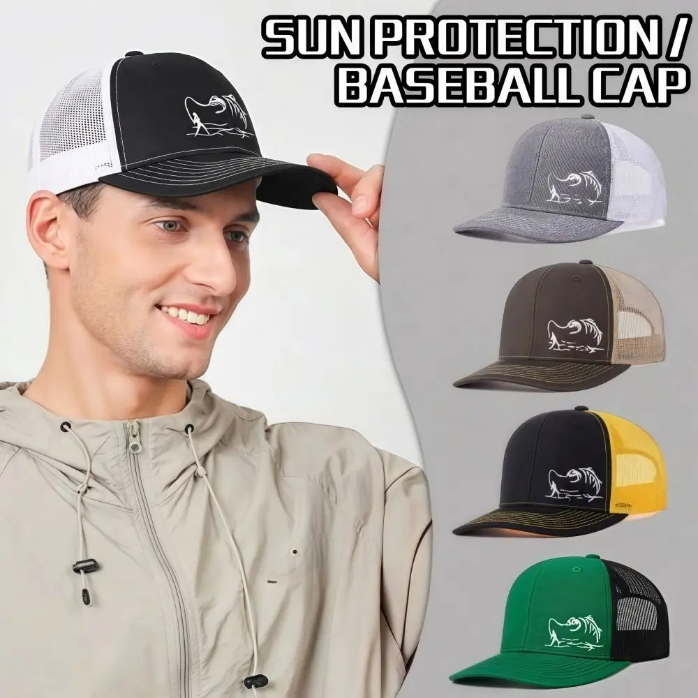 

Fashion Fisherman Print Men's Baseball Cap Hip Hop Breathable Trucker Hat Lightweight Grid Duck Tongue Hat Spring Summer Outdoor