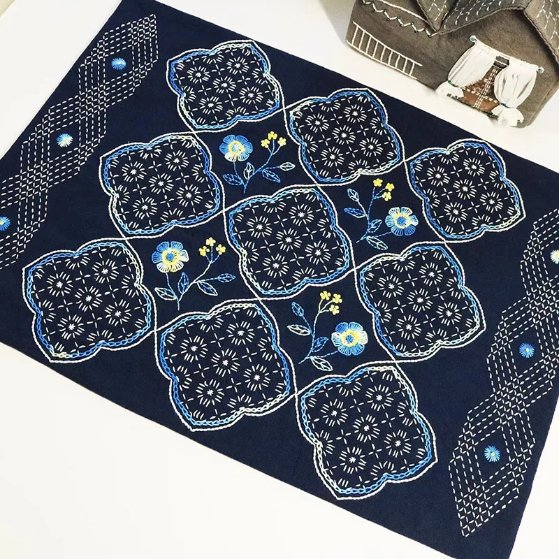 

Sashiko Embroidery Kit, 34x45cm Linen Tea Coaster & Table Runner, Embroidery DIY Kit for Adults, Handmade Placemat