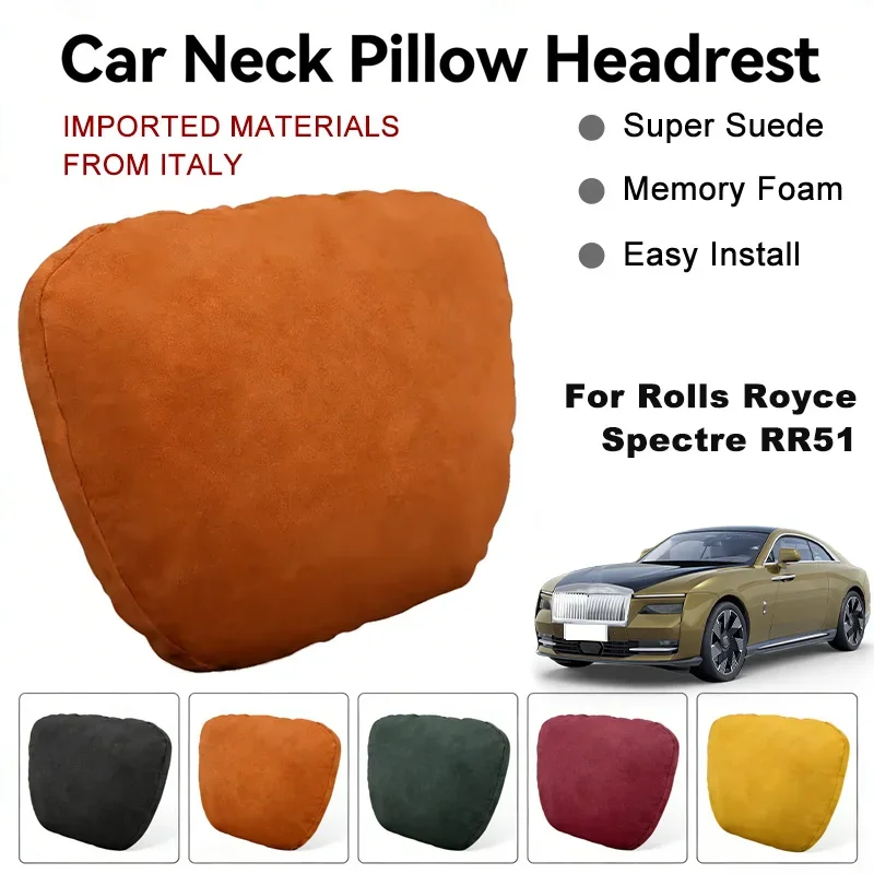 

Italy Suede Car Neck Rest Pillow ForRolls Royce Spectre RR51 Seat Head Neck Support Cushion Auto Interior Accessories
