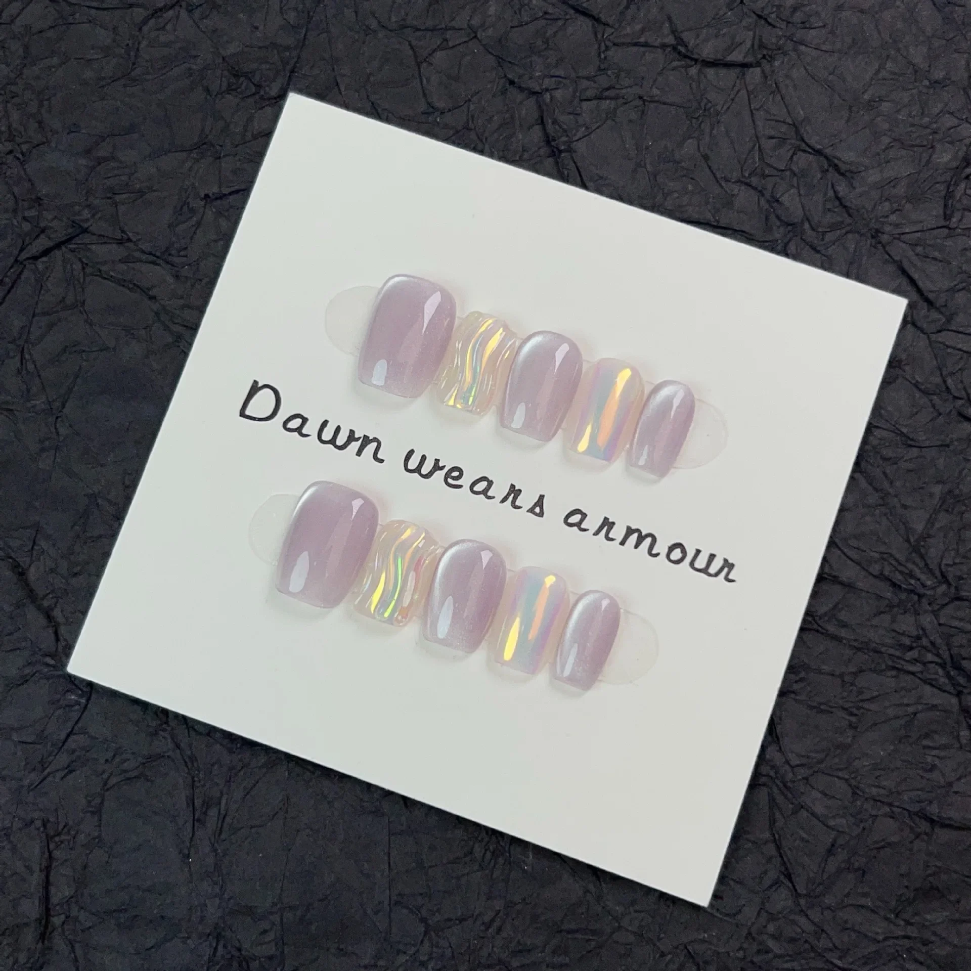 

10PCS Artificial Wearable Manicure Short Square Sweet Purple Cat Eye Aurora Glossy Handmade Ins Style Press on False Nails