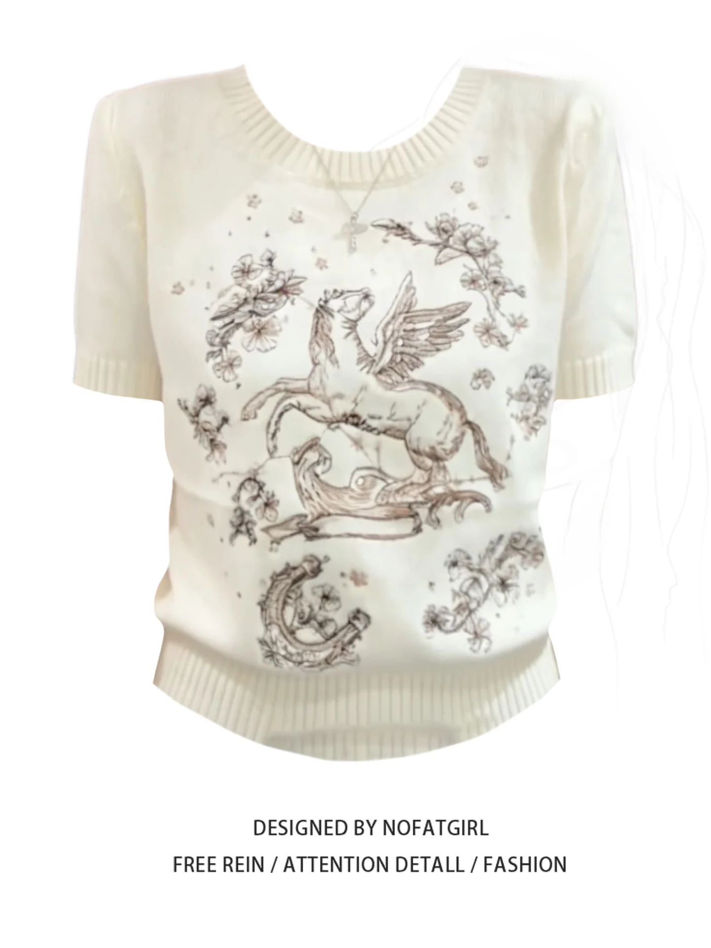 plus Size Embroidered Short Sleeve Knitwear round Neck Pullover Slimming Spring Summer New Style Casual Fashion Women's Top