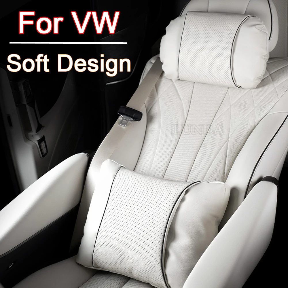 

High-quality Car Neck Pillow Nappa leather Headrest Car Lumbar Pillows For VW Golf 7 MK7 Golf Mk8 Tiguan MK2 Polo Jetta Passat
