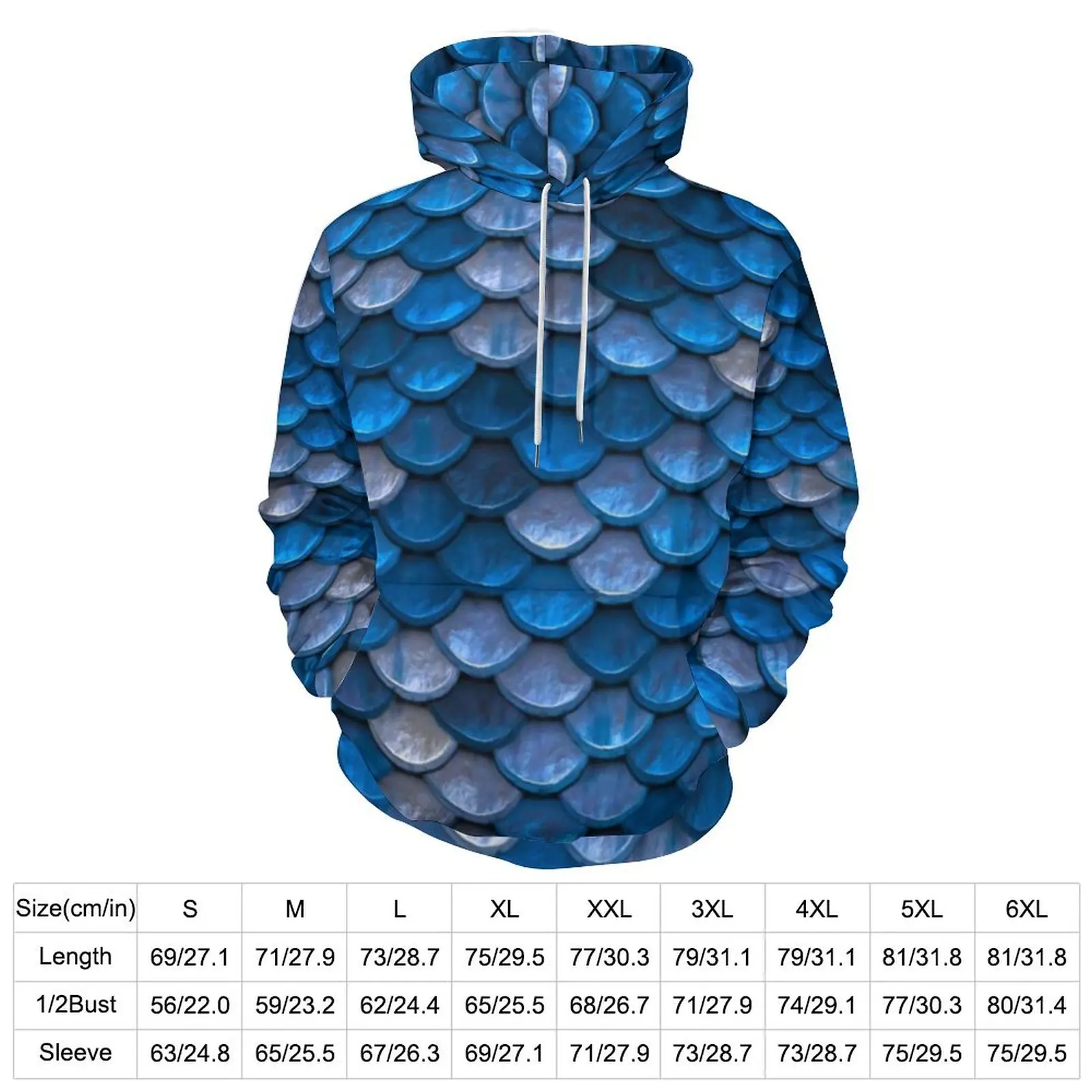 Blue Silver Mermaid Loose Hoodies Magical Fish Scales Fashion Hoodie Unisex Long-Sleeve Y2k Graphic Hooded Sweatshirts Plus Size