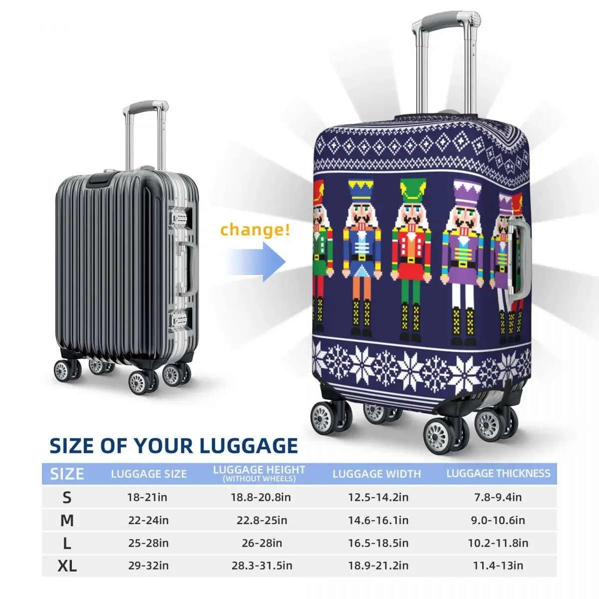 Cute Nutcracker Luggage Cover Protector Washable Christmas Nutcrackers Toy Soldier Travel Suitcase Covers