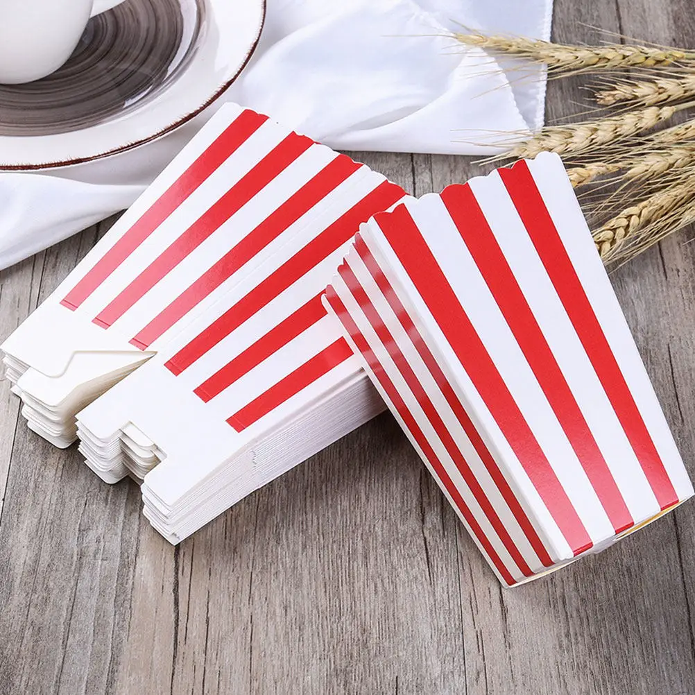 25Pcs Retro Striped Popcorn Boxes Sturdy Paper Popcorn Containers Generous Capacity Snack Bowls for French Fries Cookies