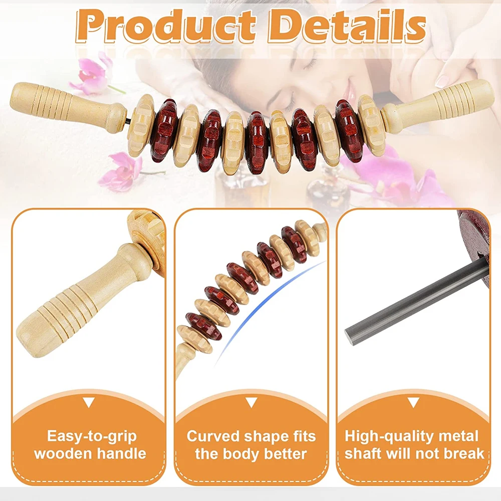 Wood Therapy Massage Tools, Massage Roller Stick Curved Lymphatic Drainage Massager for Release Cellulite Relieve Muscle Stress