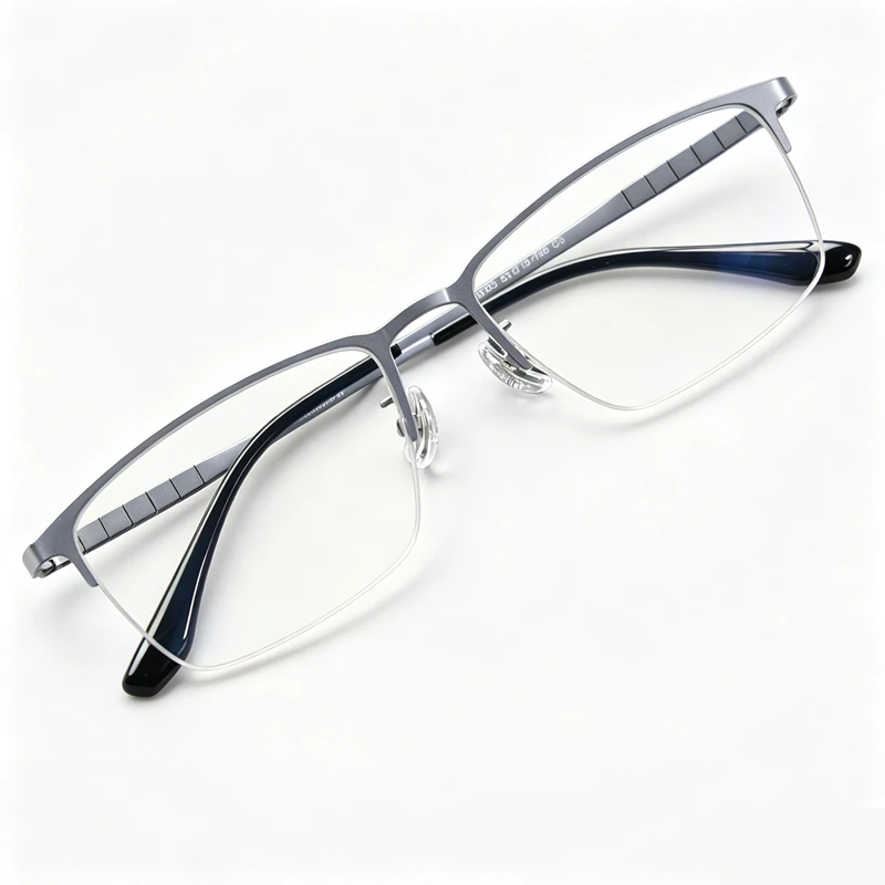 Men's half frame square prescription glasses customized myopia anti blue light astigmatism glasses with pure titanium