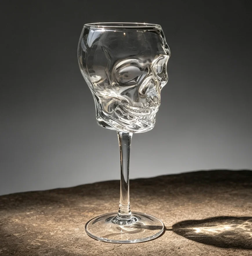 Clear Skull Shaped Stemmed Glass Goblet Gothic Bar Drinkware Spooky Wine Cup Halloween Tabletop Ornament for Party Bar Home