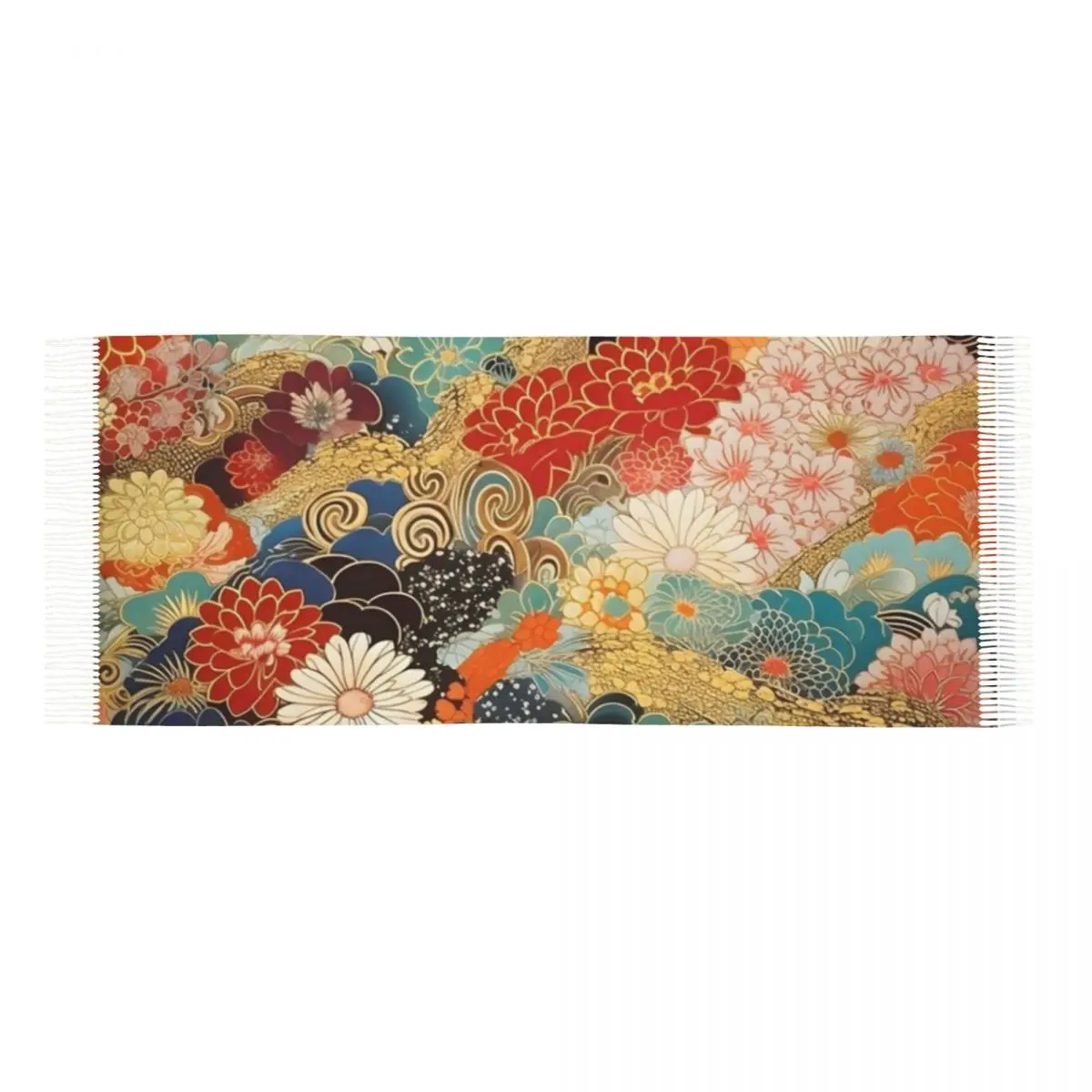 Japanese Komono Fabric Print Shawl A Tassel Scarf