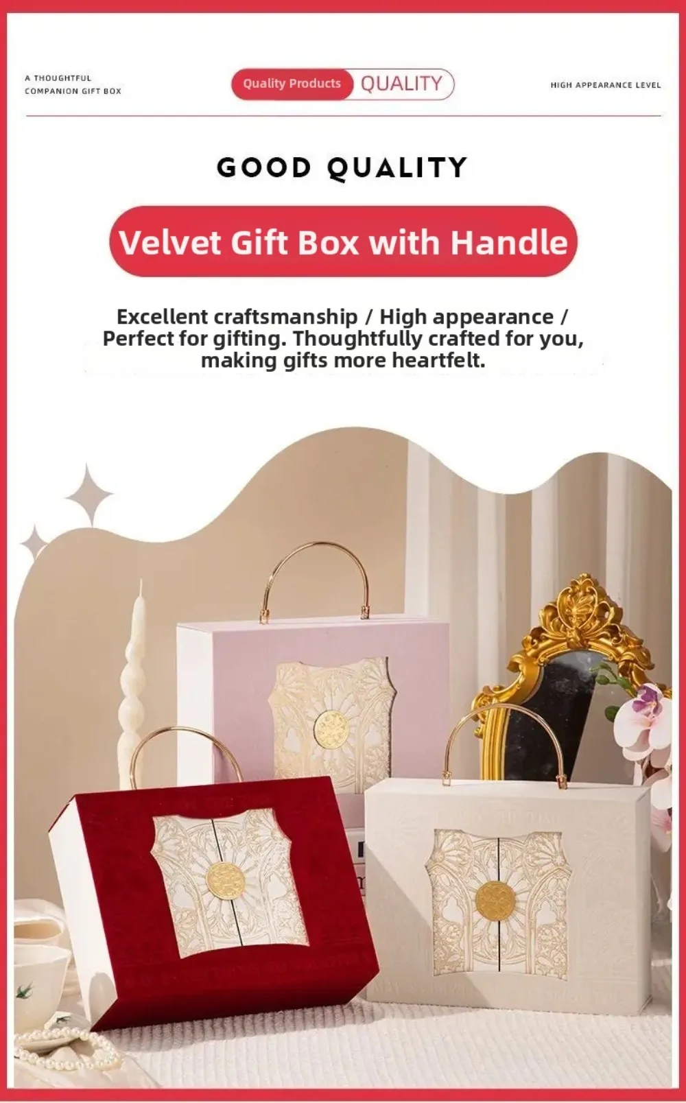 Europäische Barock-Wildleder-Geschenkbox, aufklappbare Handverpackungsboxen, doppelt öffnende Metallgriff-Süßigkeitenboxen – Detail 2