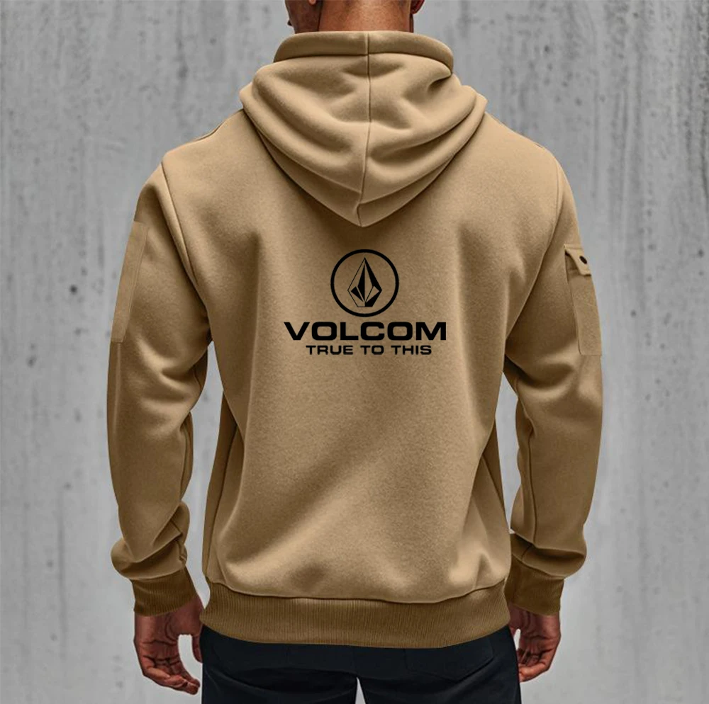 Autumn new VOLCOM men\'s comfortable sports zipper contrasting hooded sweatshirt printed design hooded sweatshirt