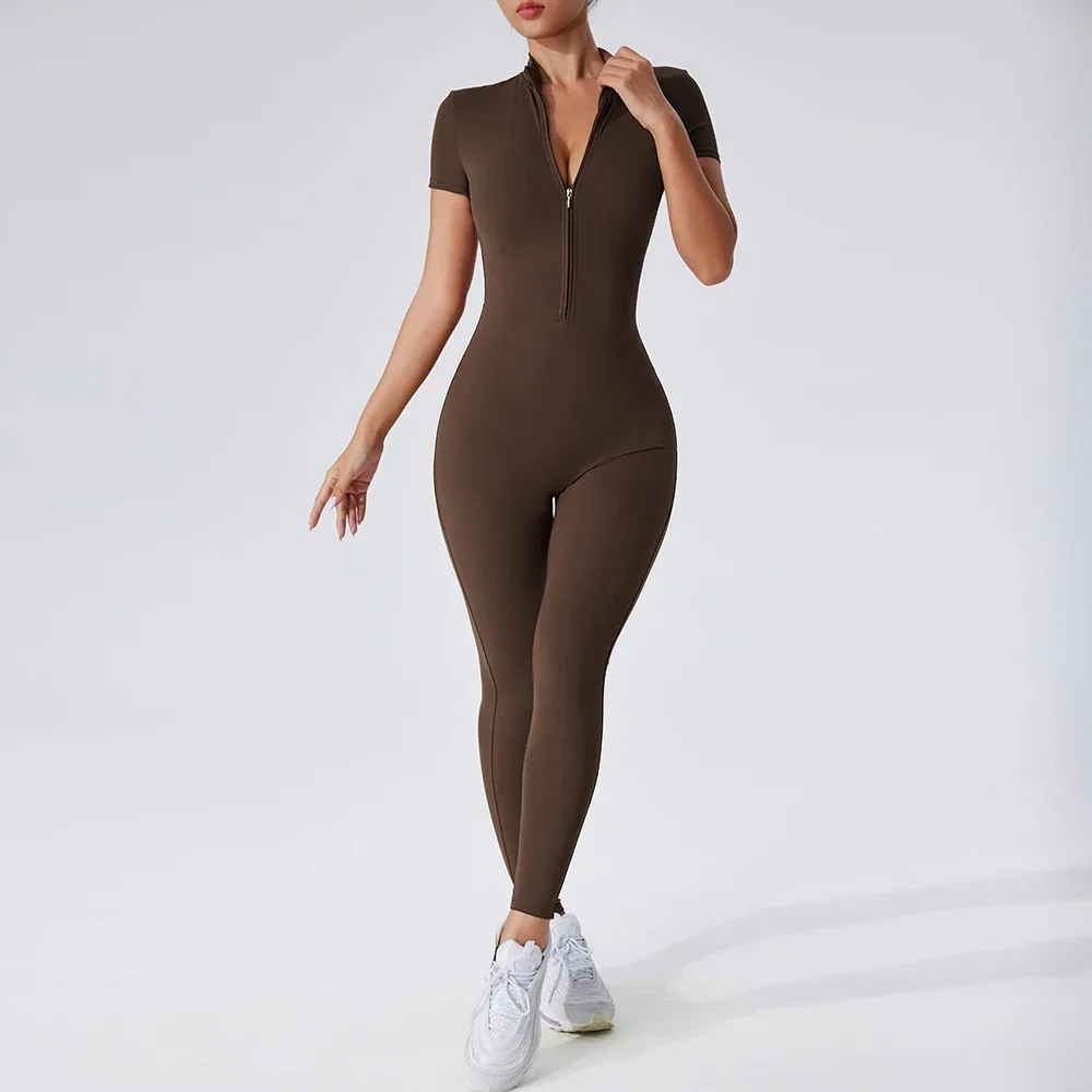 طقم يوجا رياضي للسيدات، بدلة يوجا قطعة واحدة، ملابس رياضية بأكمام قصيرة، مجموعة ملابس للتمرين في صالة الألعاب الرياضية للنساء #2