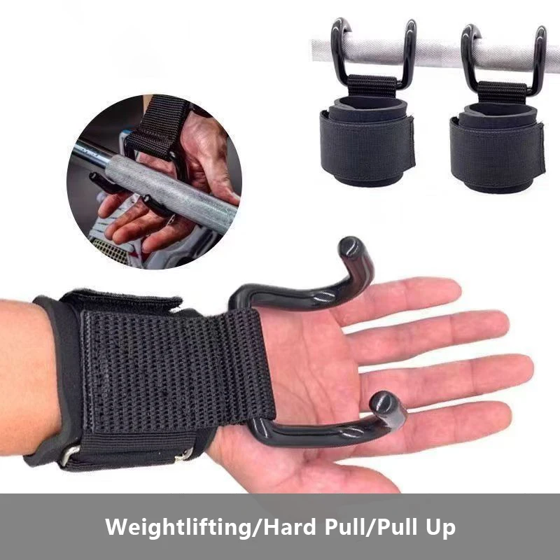 Correas de gancho de acero fuerte ajustables, correas de levantamiento de pesas, entrenamiento de fuerza, gimnasio, Fitness, soporte de muñeca negro, 2 uds.