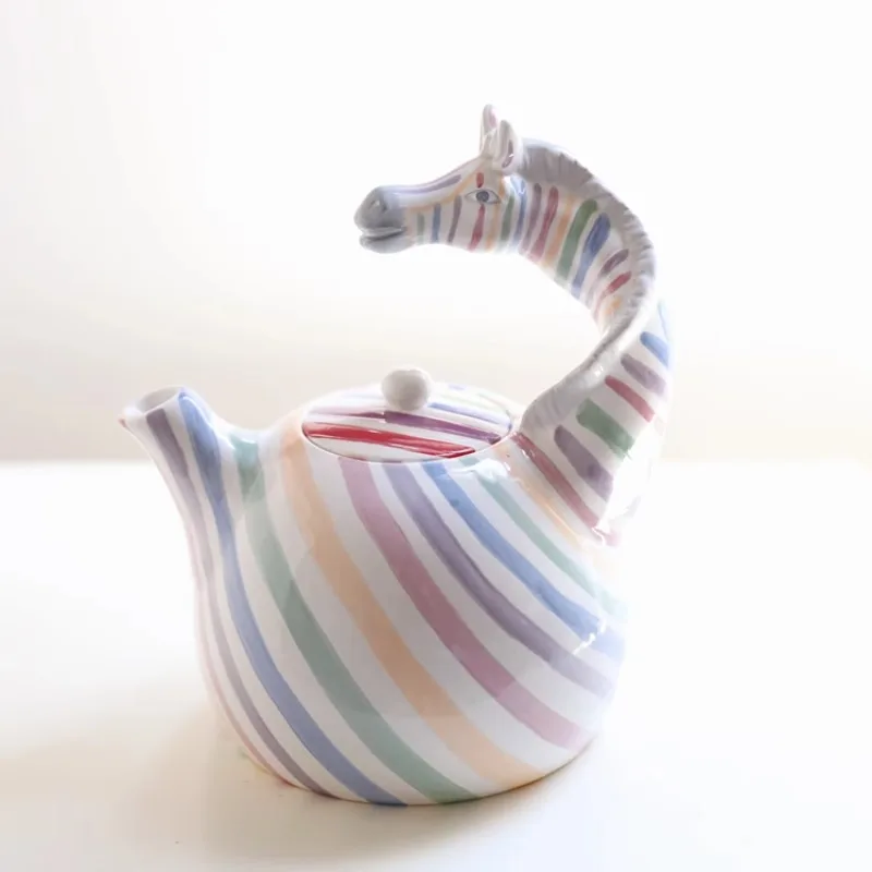 

Rainbow Zebra Ceramic Kettle Simplicity Household Tabletop Decoration Creative Design Sense Decorative Colorful Stripes Kettle