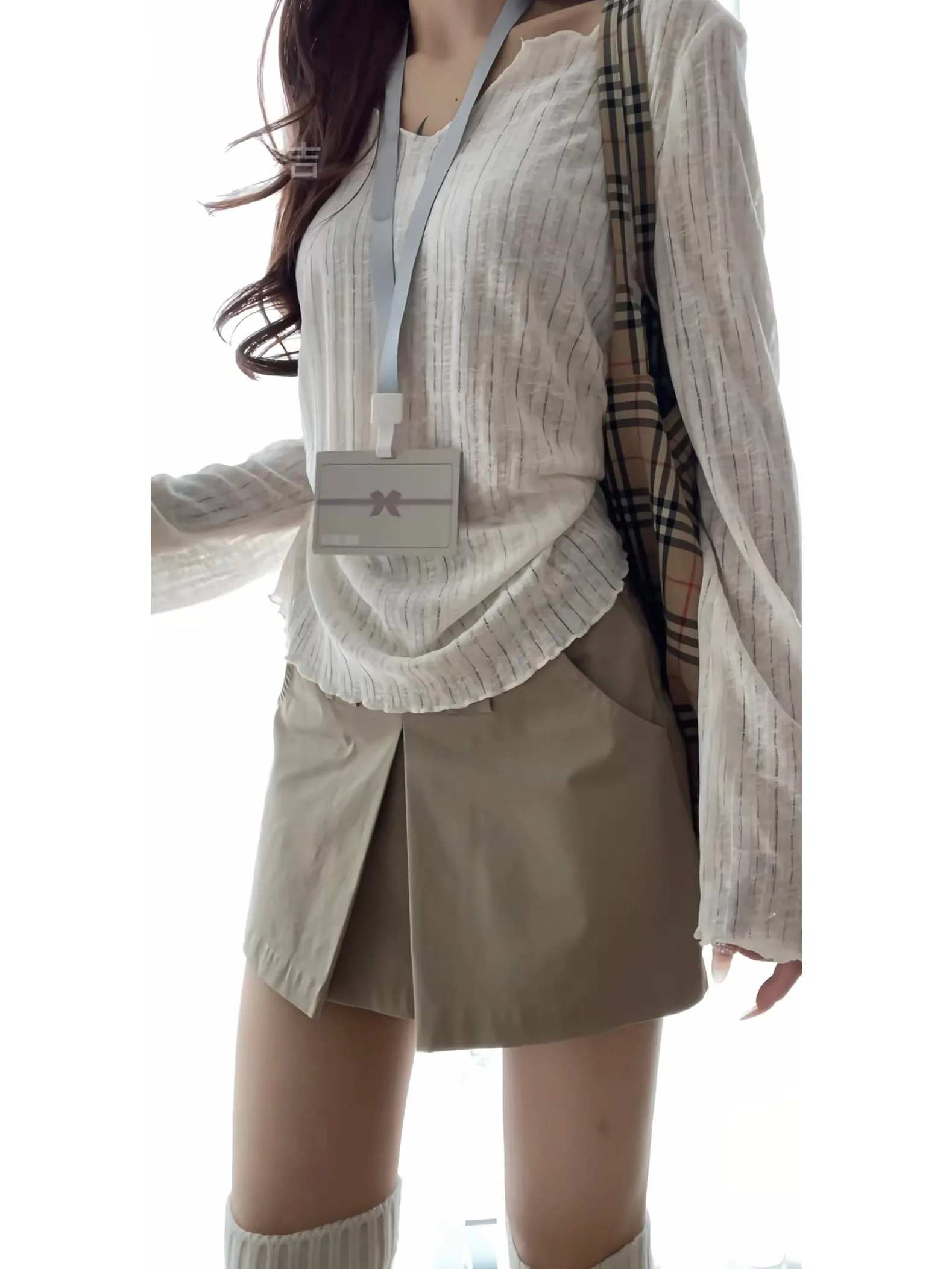 Khaki Workwear  Skirt Women's High Waist Slimming Compact College Style Versatile Anti-Light Half Skirt Spring 2026