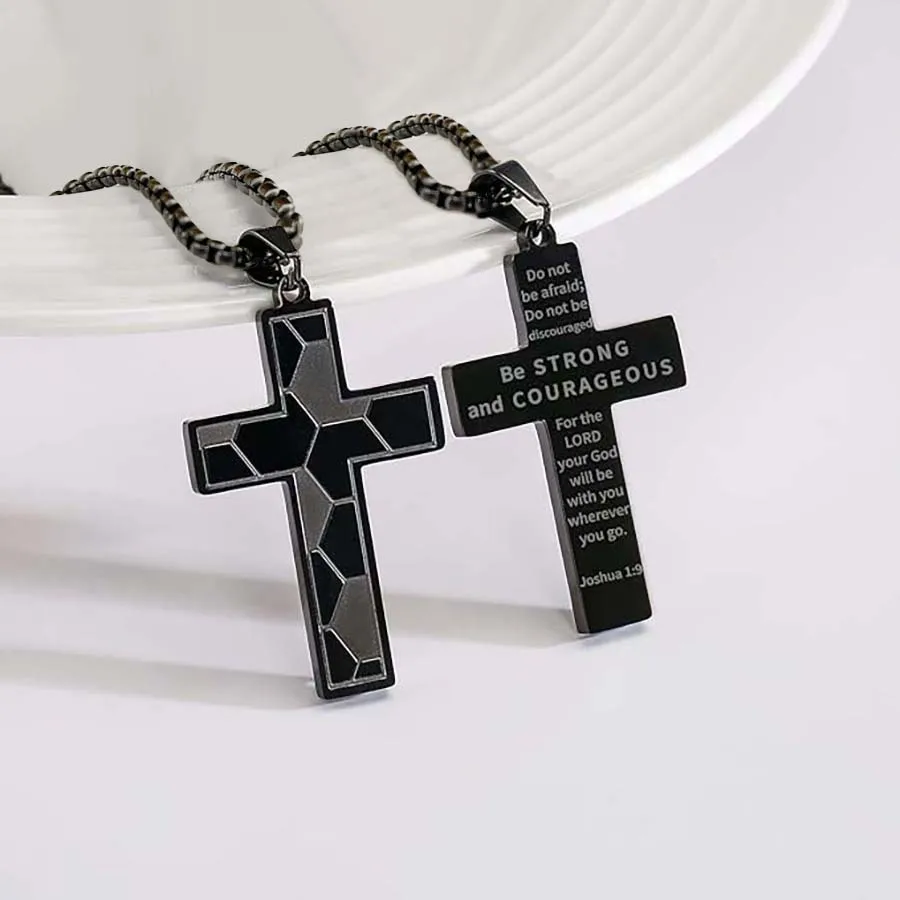 1 PC Men's Durable Stainless Steel Soccer Football Cross Pendant Necklace for Men Spiritual Bible Verses Soccer Necklace Man