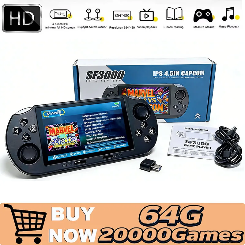 Multi Functional SF3000 Portable Handheld Game Console with 20000+ Games 4.5 Inch Screen Retro Game Console Pocket Video Player