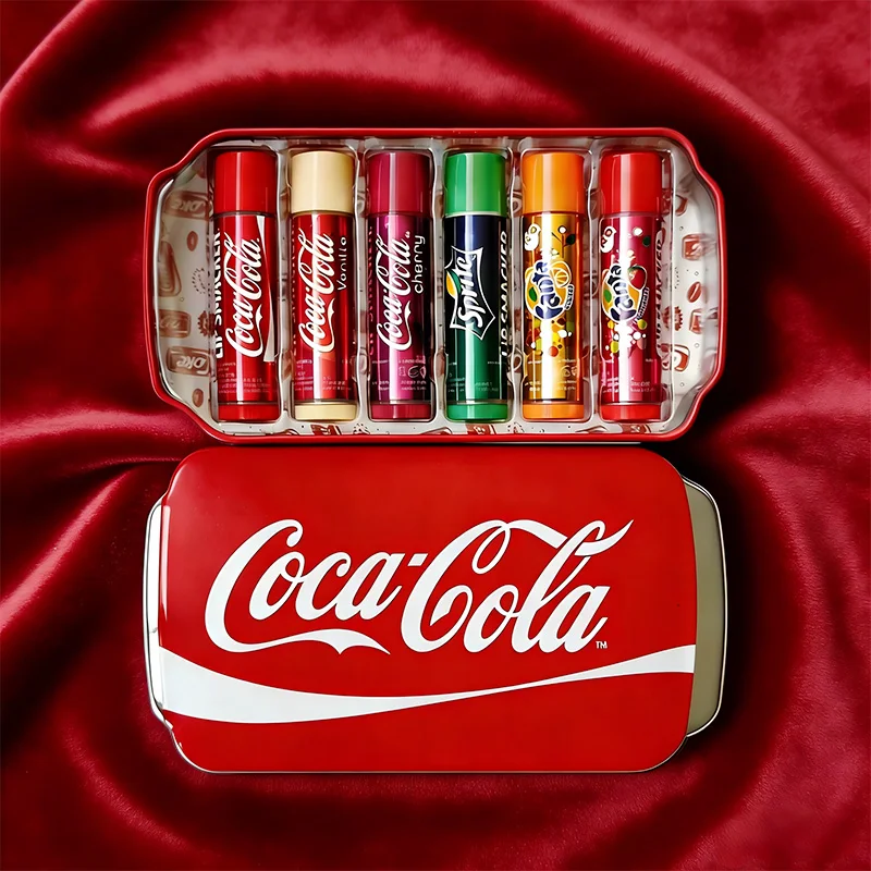 Set de Bálsamos Labiales LiP SMACKER x Coca Cola, Multipack de Bálsamos Labiales en Forma de Lata de Coca Cola, Set de Viaje, Set de Regalo de Bálsamos Labiales para Niños, 6 Sabores