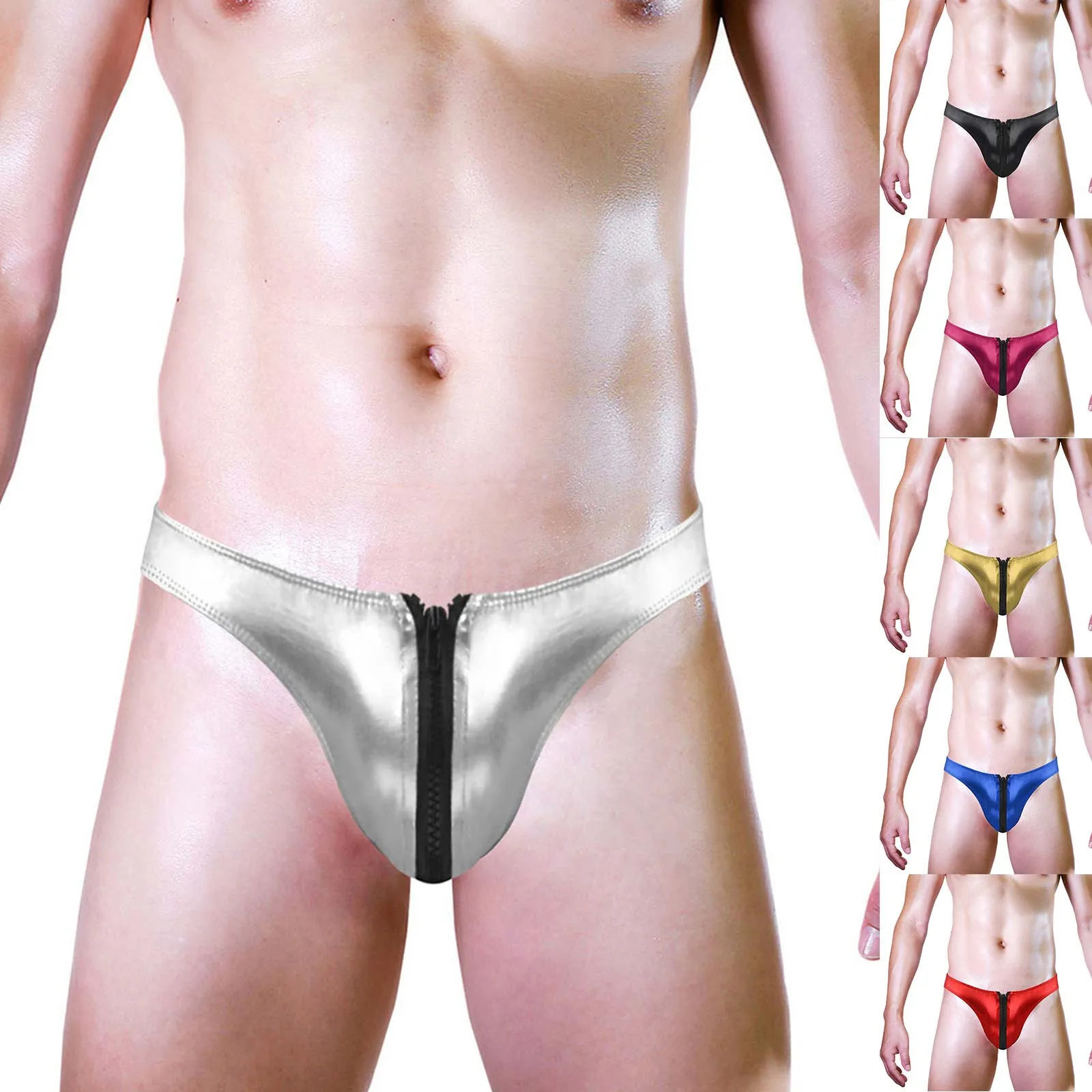 

Leather Look Pant Mens Fun Lingerie Underwear Faux Leather Double Zippered Triangle Pants Men Valentine Gift Basket