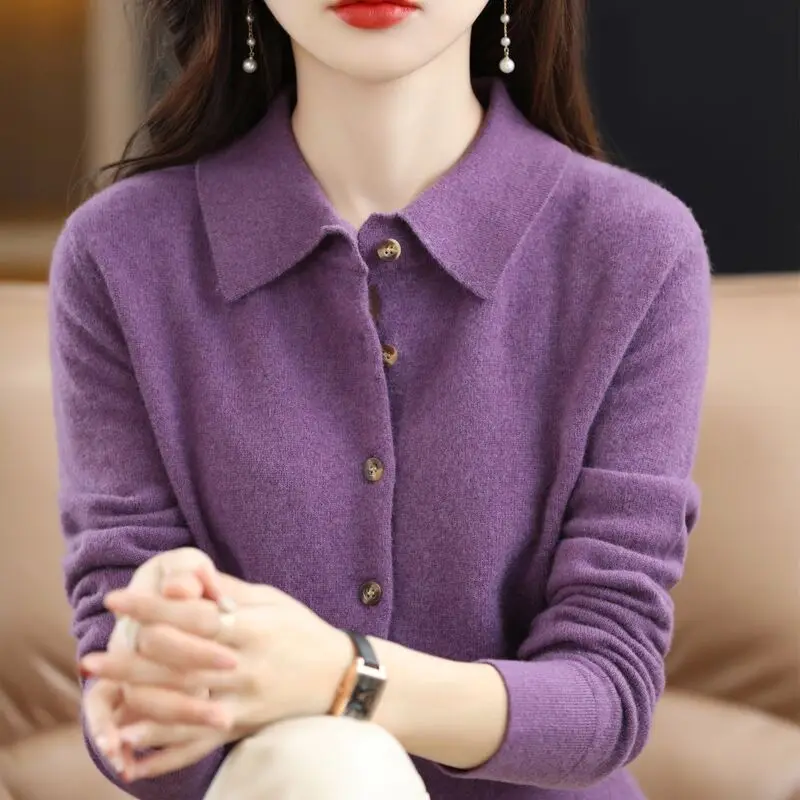 Women Overlay with Long Sleeved Sweater 2024 Spring Autumn New Temperament Lapel Fashion All-match Cardigan Office Lady Tops