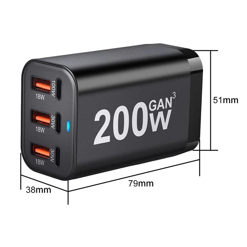 ABKI-New Style 200W GAN سطح المكتب 3C3A شاحن عبر الحدود مخصص GAN شاحن الهاتف المحمول Gan Charge US PLUG