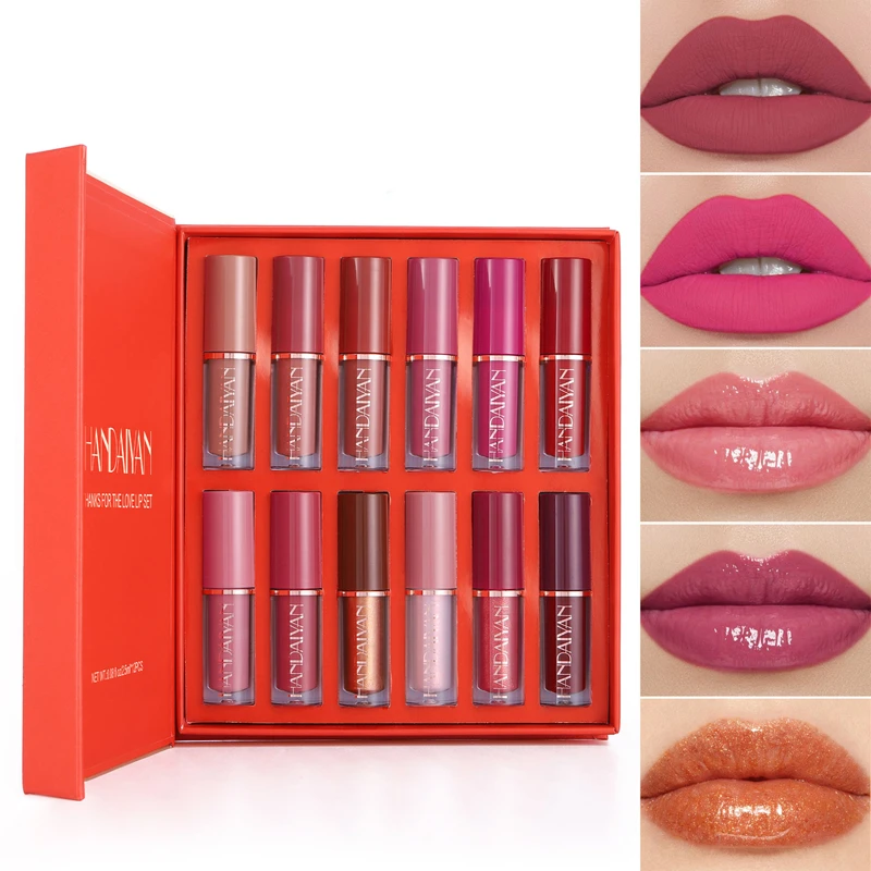 12-Farben Samt-Matt Lipgloss-Set - Flüssiger Lippenstift Geschenkbox-Set, Nicht Klebender Lipgloss Langanhaltende Kosmetik Make-up für Frauen