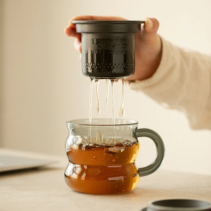 

LH Glass Tea Water Separation Bubble Tea Cup Office Flower Tea Cup Household Drinking Cup