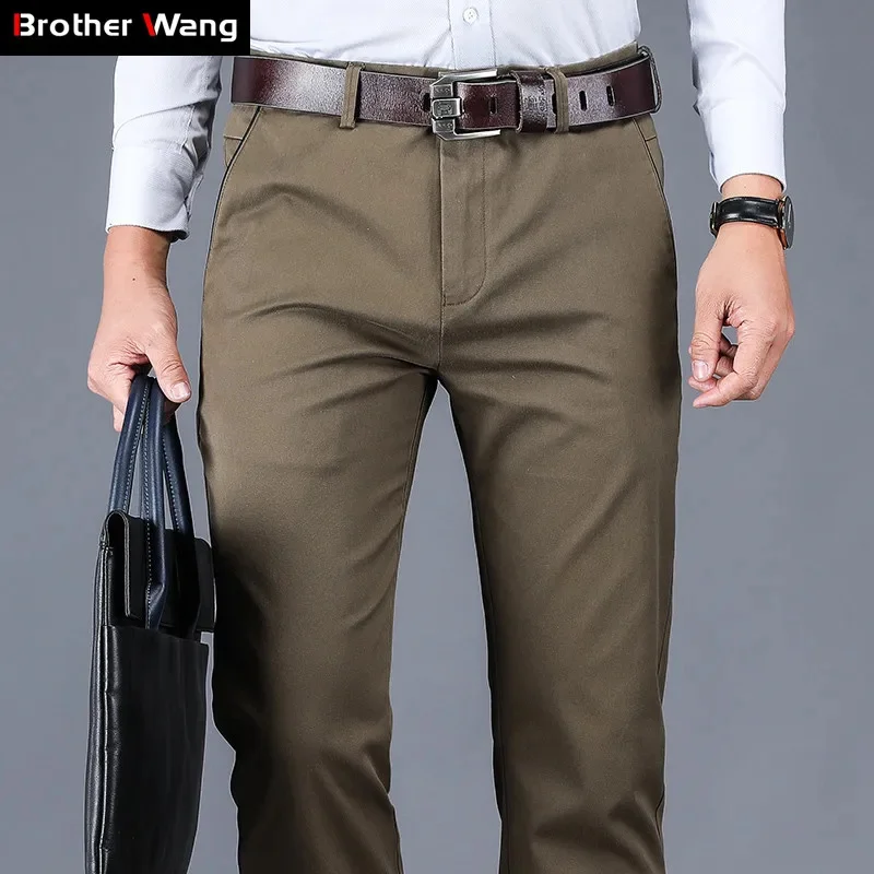 Colors 4 98% Cotton Casual Pants Men 2024 New Classic Style Straight Loose High Waist Elastic Trousers Male Brand Clothes