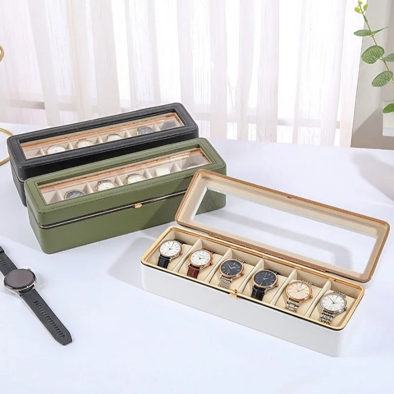 Luxury Watch Box Retro 6 Slots Watches Storage Boxes Visible Watches Display Packaging Case Women's Bracelet Organizer Cases