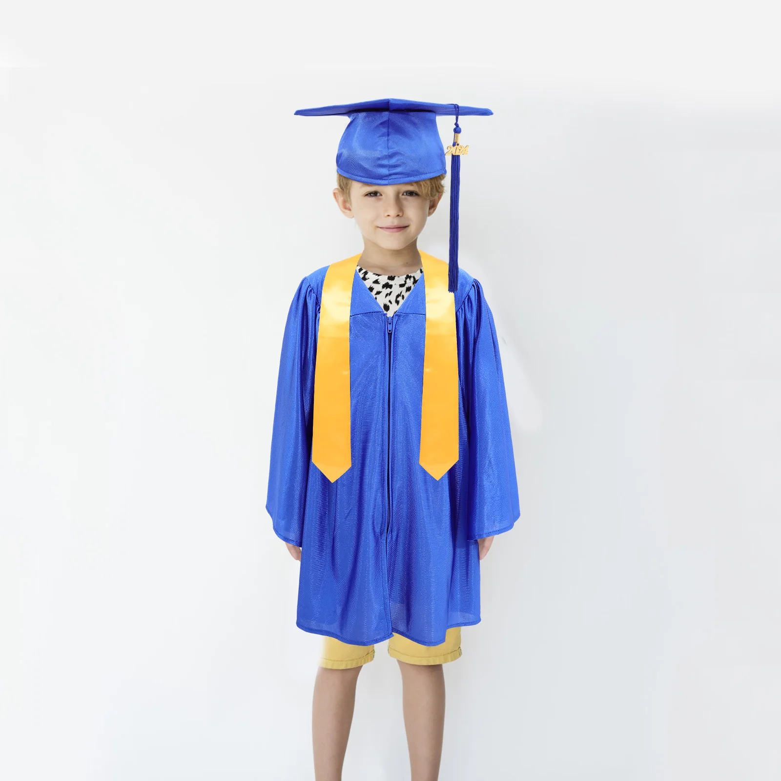

Graduation Gown Cap Set Kids Blue 33 Preschool Elementary Stole Tassel Shawl Hat Gown 2024 Pendant Durable Polyester Hidden