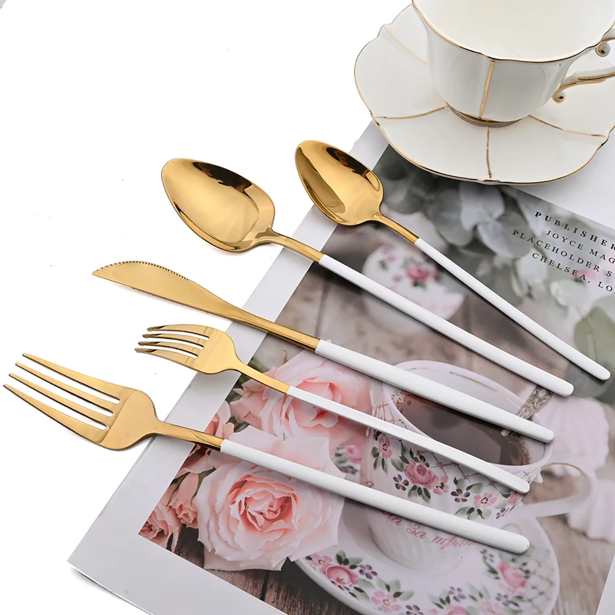 30Pcs Gold Dinnerware Stainless Steel Cutlery Set Knife Fork Tea Spoon Dinner Flatware Set Kitchen Silverware Mirror Tableware
