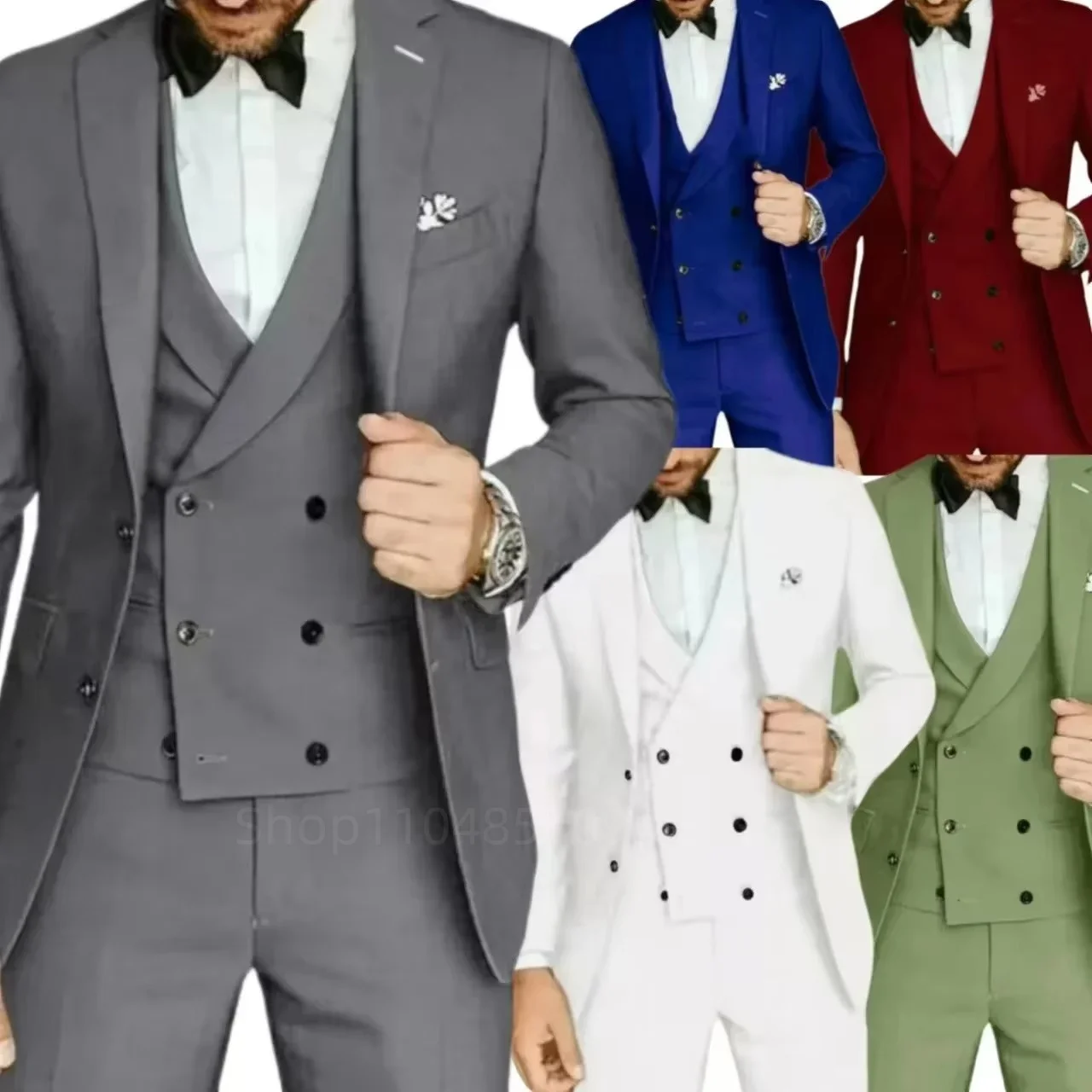 

Formal Solid Groom Tuxedos 3-piece Wedding Men's Suit Jacket Pants Vest Business Sets Slim Fit Notch Lapel Men Blazer for Party