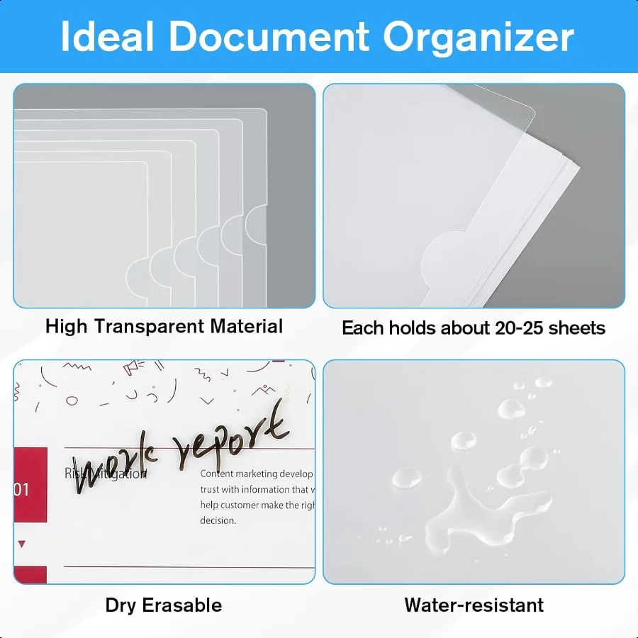 Прозрачные папки с рукавами, пластиковые карманы для документов, проектные карманы, 48 упаковок, подходит для букв, размер 8,5x11, бумажные L-образные куртки для файлов, без кислотчатый поли
